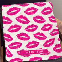 Hot Pink Lips Lipstick Kus Patroon Fleece Deken