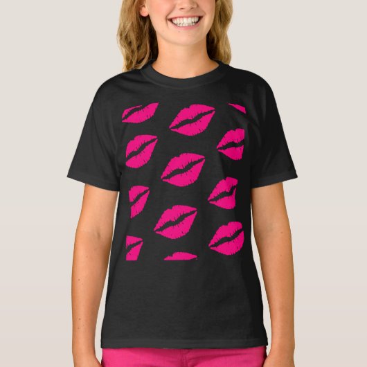 Hot Pink Lips Pattern Graphic T-Shirt (Voorkant)