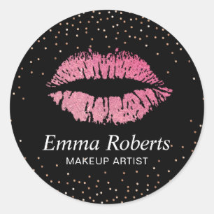 Hot Pink Lips Roos Gold Confetti Makeup Artist Ronde Sticker