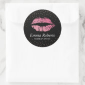 Hot Pink Lips Roos Gold Confetti Makeup Artist Ronde Sticker (Tas)