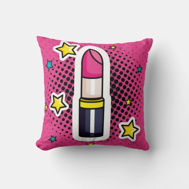 Hot Pink Lipstick Girl Glamour Kussen (Voorkant)