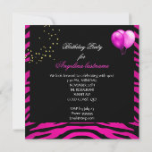 Hot Pink Lipstick Glitter Zebra Birthday Party Kaart (Achterkant)