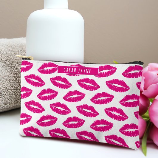 Hot Pink Lipstick Kiss Patroon Cosmetisch Etui