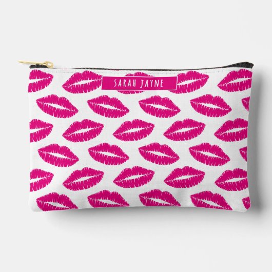 Hot Pink Lipstick Kiss Patroon Cosmetisch Etui (Voorkant)