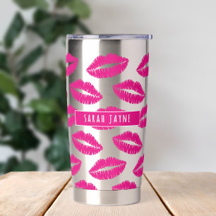Hot Pink Lipstick Kiss Patroon Geïsoleerde Tumbler Drinkbeker
