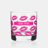Hot Pink Lipstick Kus Patroon Whiskey Glas (Voorkant)