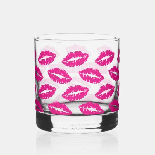Hot Pink Lipstick Kus Patroon Whiskey Glas (Achterkant)