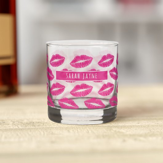 Hot Pink Lipstick Kus Patroon Whiskey Glas