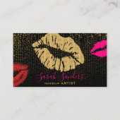 Hot Pink Lipstick Make-up Artist Goud Zwart Visitekaartje (Voorkant)