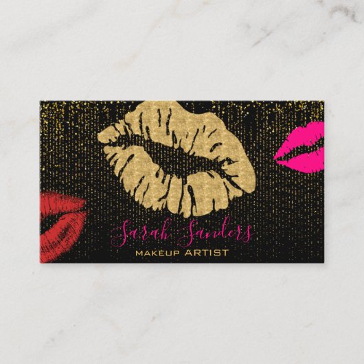 Hot Pink Lipstick Make-up Artist Goud Zwart Visitekaartje (Voorkant)