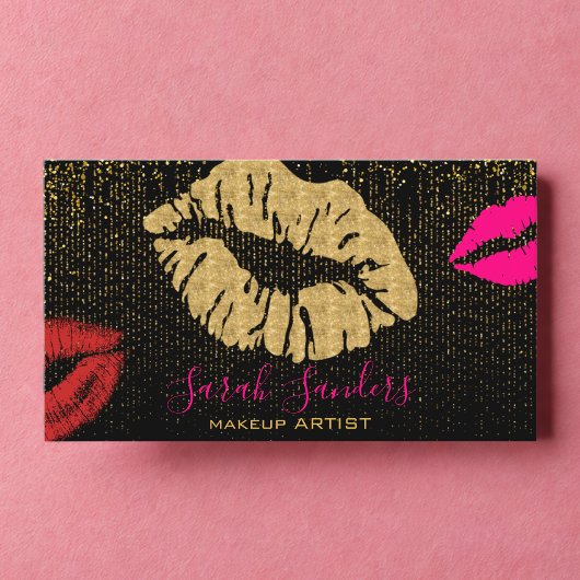 Hot Pink Lipstick Make-up Artist Goud Zwart Visitekaartje