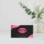 Hot Pink Lipstick Make-up Artist Zwart Visitekaartje (Staand voorkant)