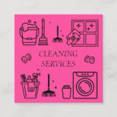 Hot Pink Logo Cleaning Services Commercieel Vierkante Visitekaartje (Voorkant)