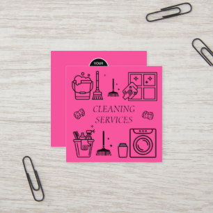 Hot Pink Logo Cleaning Services Commercieel Vierkante Visitekaartje