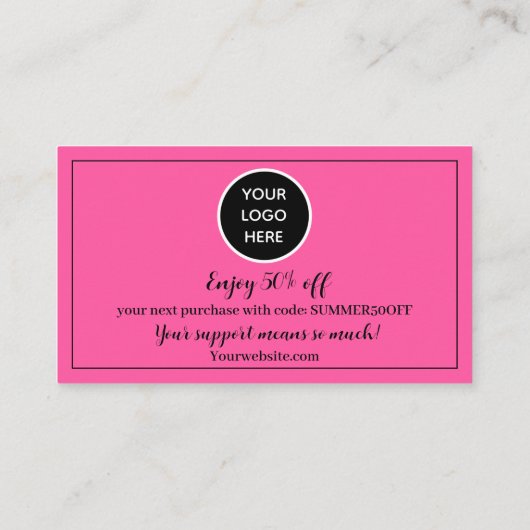 Hot Pink Logo Dank u Business Reward Punch Klantenkaartje (Achterkant)