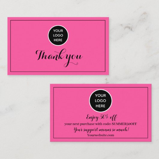 Hot Pink Logo Dank u Business Reward Punch Klantenkaartje (Voorkant / Achterkant)