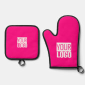 Hot Pink - logo toevoegen Ovenwant & Pannenlap Set (Voorkant)
