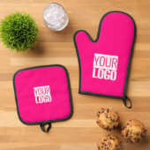 Hot Pink - logo toevoegen Ovenwant & Pannenlap Set (Top down)