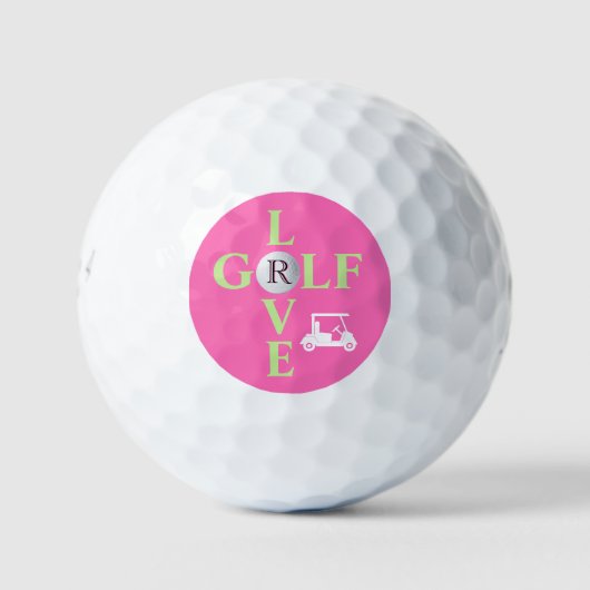 Hot Pink Love Golf Monogram Golf Ball Golfballen (Voorkant)