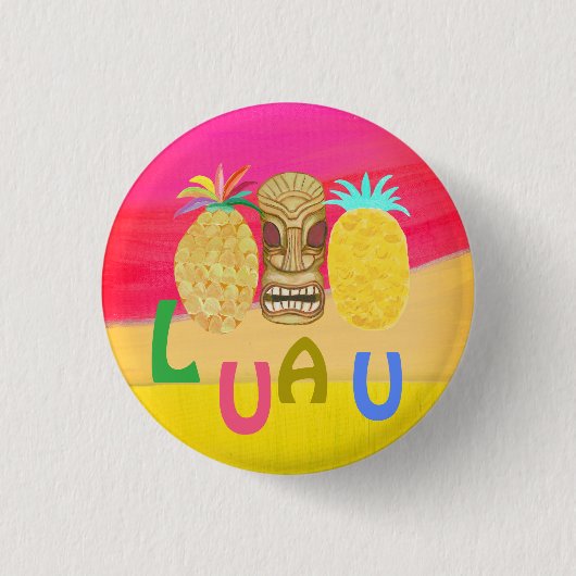 Hot Pink Luau Ronde Button 3,2 Cm (Voorkant)
