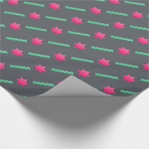 Hot Pink Magen David, Mint Streamers op Dark Grey Cadeaupapier