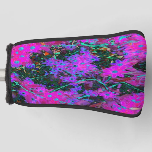  Hot Pink, Magenta en Aqua Blue Flowers Golfheadcover (Voorkant)