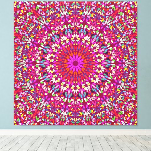Hot Pink Mandala – Premium Wrapped Canvas Radiance (Insitu (Houten vloer))