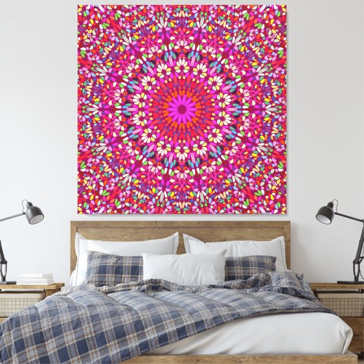 Hot Pink Mandala – Premium Wrapped Canvas Radiance Afdruk (Insitu (Slaapkamer))