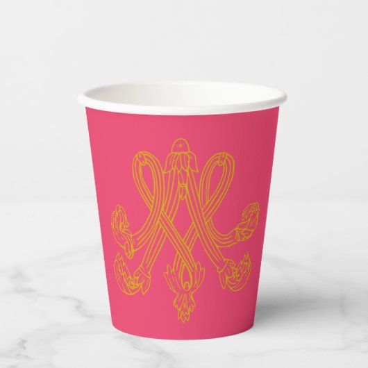 Hot Pink Marie Antoinette Monogram Papieren Bekers (Voorkant)