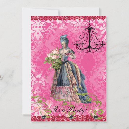 Hot Pink Marie-uitnodiging Kaart (Voorkant)