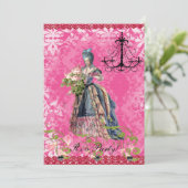 Hot Pink Marie-uitnodiging Kaart (Staand voorkant)