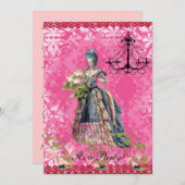 Hot Pink Marie-uitnodiging Kaart (Voorkant / Achterkant)