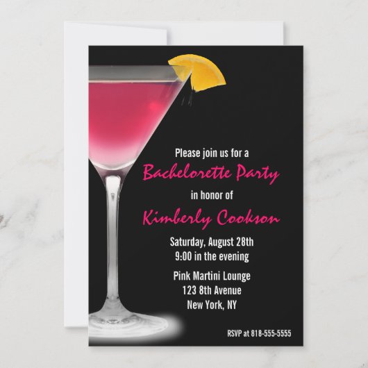 Hot Pink Martini Bachelorette Party Kaart (Voorkant)