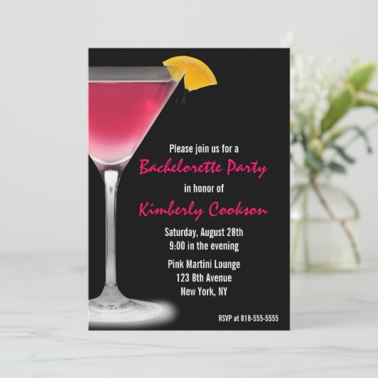 Hot Pink Martini Bachelorette Party Kaart (Staand voorkant)