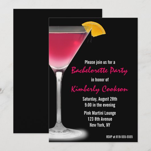 Hot Pink Martini Bachelorette Party Kaart (Voorkant / Achterkant)
