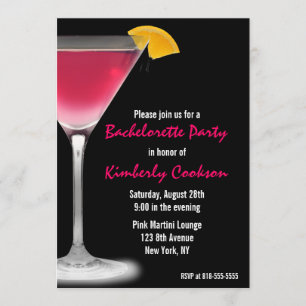 Hot Pink Martini Bachelorette Party Kaart