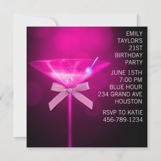Hot Pink Martini Vrouwen Hot Pink 21ste verjaardag Kaart (Voorkant)