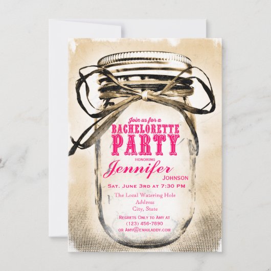 Hot Pink Mason Jar Bachelorette Party Kaart (Voorkant)