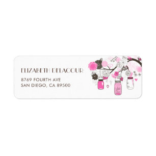Hot Pink Mason Jars Floral Weddenschap Etiket