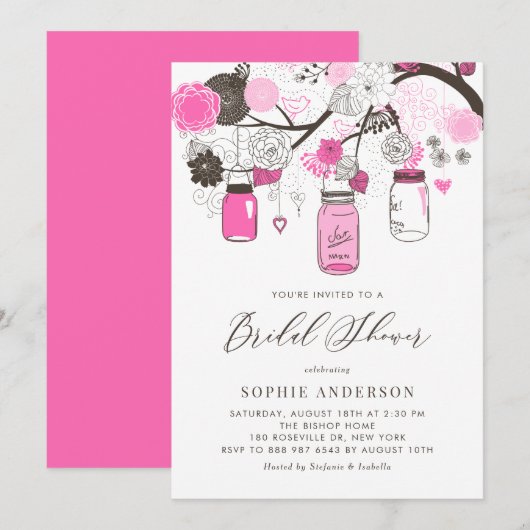 Hot Pink Mason Jars Vrijgezellenfeest Kaart (Voorkant / Achterkant)