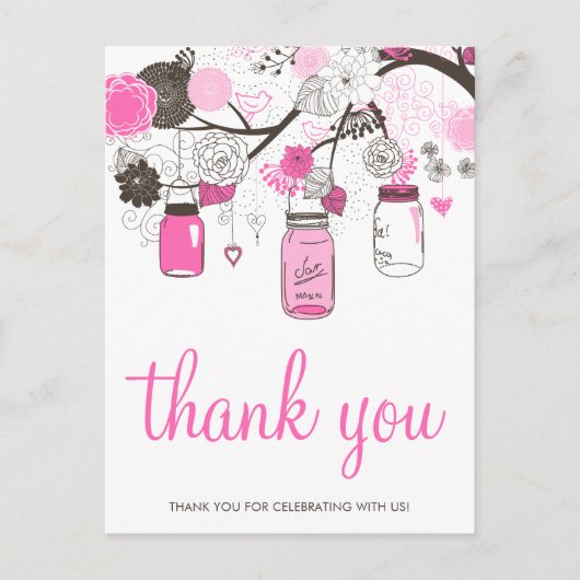 Hot Pink Mason Jars Wedding Bedankt Briefkaart (Voorkant)