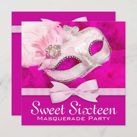  Hot Pink Masquerade Party Kaart (Voorkant / Achterkant)