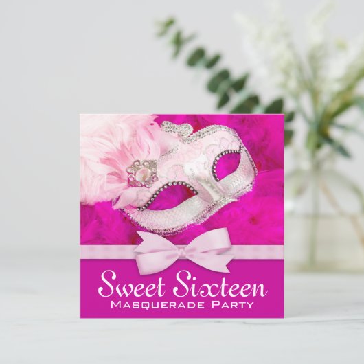  Hot Pink Masquerade Party Kaart (Staand voorkant)