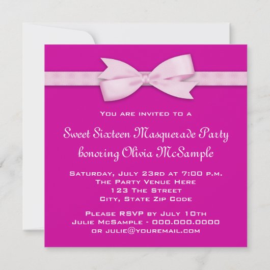 Hot Pink Masquerade Party Kaart (Achterkant)