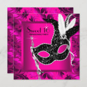 Hot Pink Masquerade Party Kaart (Voorkant / Achterkant)