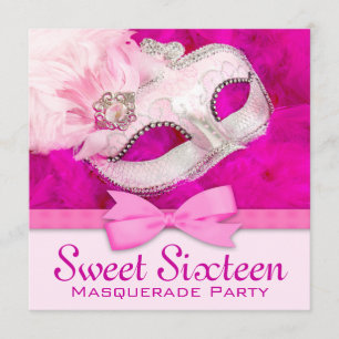 Hot Pink Masquerade Party Uitnodigingen