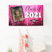 Hot Pink met spaarkjes| Monogram Afstuderen Foto Spandoek (Insitu)