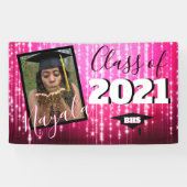 Hot Pink met spaarkjes| Monogram Afstuderen Foto Spandoek (Horizontaal)