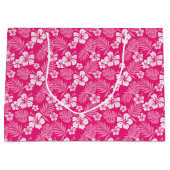 HOT PINK MET TROPISCHE WITTE HIBISCUS-STROMEN GROOT CADEAUZAKJE (Voorkant)