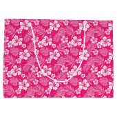 HOT PINK MET TROPISCHE WITTE HIBISCUS-STROMEN GROOT CADEAUZAKJE (Achterkant)